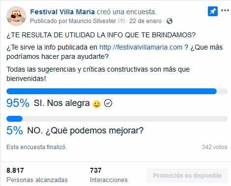 Encuesta Satisfacción Facebook Festival Villa María 2018