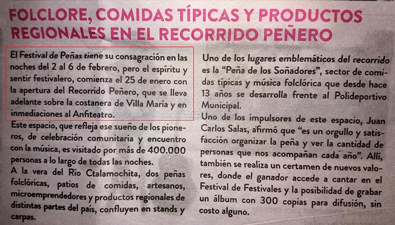 Publicación realizada por el Ente Villa María Deporte y Turismo (SEM) el día domingo 14 de febrero de 2018 en el Diario de Villa María